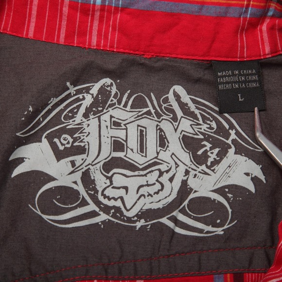 Fox Racing Shirt Mens Large Red Plaid Snap Front Western Long Sleeve Cotton - Picture 6 of 13